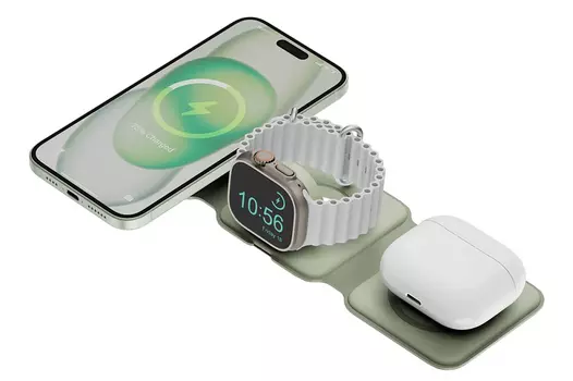 Беспроводное зарядное устройство EnergEA Bazic GoMag Trio USB-C, 15 Вт, зеленый