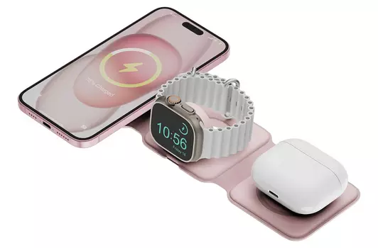 Беспроводное зарядное устройство EnergEA Bazic GoMag Trio USB-C, 15 Вт, розовый