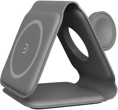 Беспроводное зарядное устройство moonfish 3 в 1 rubber oil, складное, серый