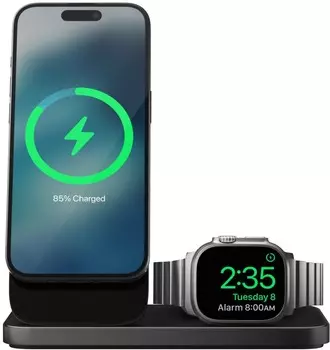 Беспроводное зарядное устройство Nomad Stand One Max 3-in-1 MagSafe, 15Вт, Qi2, чёрный карбид