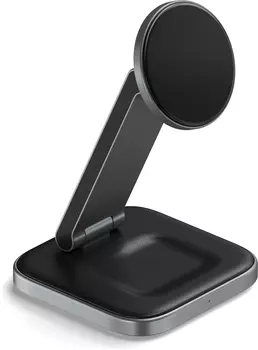 Беспроводное зарядное устройство Satechi 2 в 1 Foldable Qi2, серый космос