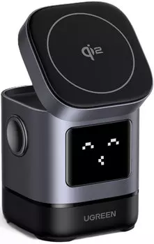 Беспроводное зарядное устройство UGREEN UNO 2-in-1 Robot Magnetic, 20Вт, серый