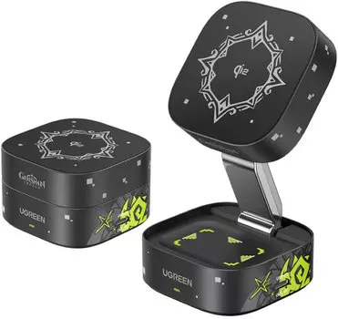 Беспроводное зарядное устройство UGREEN x Genshin Impact MagFlow 2-in-1 Qi2, 15Вт, черный