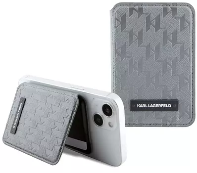 Чехол-бумажник Karl Lagerfeld Saffiano Monogram Cardslot MagSafe, серебряный