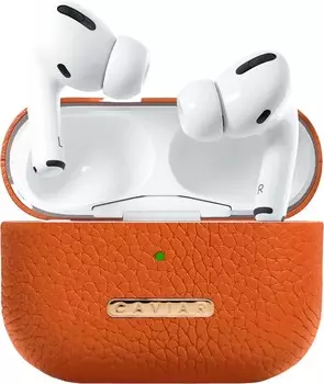 Чехол Caviar Leather Case для Airpods Pro 2, кожа, оранжевый