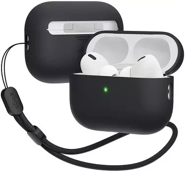 Чехол Elago Liquid Round strap для AirPods Pro 2, силикон, черный