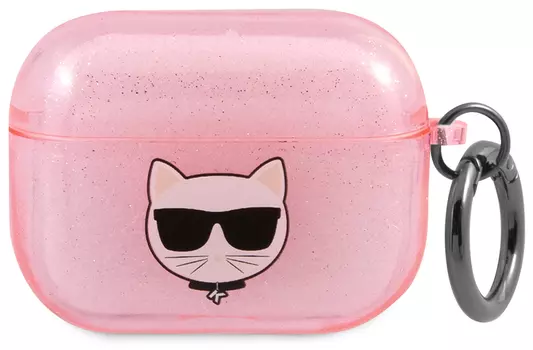 Чехол Karl Lagerfeld для AirPods Pro с кольцом, розовый с блестками