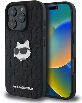 Чехол Karl Lagerfeld Monogram Choupette для iPhone 16 Pro Max, черный