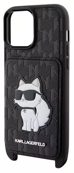 Чехол Karl Lagerfeld Saffiano Crossbody Choupette Cardslot для iPhone 15 Pro, черный