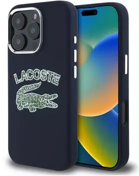 Чехол Lacoste Cracked Logo MagSafe для iPhone 16 Pro, темно-синий