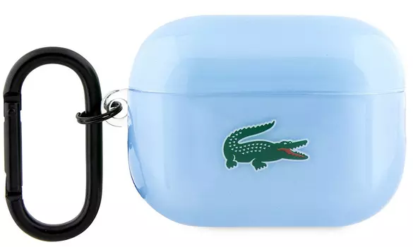 Чехол Lacoste Croc Logo для AirPods Pro 2, силикон, прозрачный/голубой