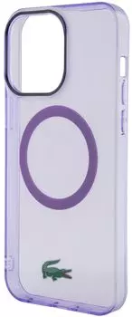 Чехол Lacoste Hard Logo для iPhone 15 Pro MagSafe, прозрачный/фиолетовый