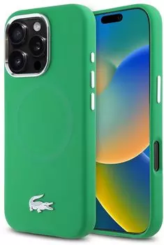 Чехол Lacoste Silver Croc MagSafe для iPhone 16 Pro, зеленый
