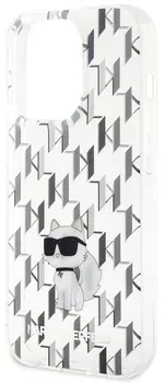 Чехол Karl Lagerfeld Monogram Choupette для iPhone 15 Pro, прозрачный