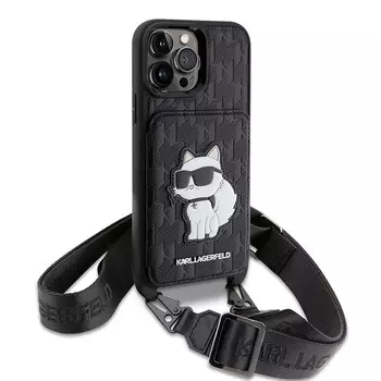 Чехол Karl Lagerfeld Saffiano Crossbody Choupette Cardslot для iPhone 15 Pro, черный