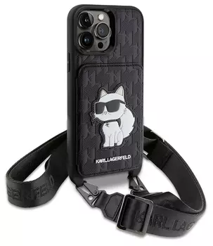 Чехол Lagerfeld Saffiano Crossbody Choupette Cardslot для iPhone 15 Pro Max, черный
