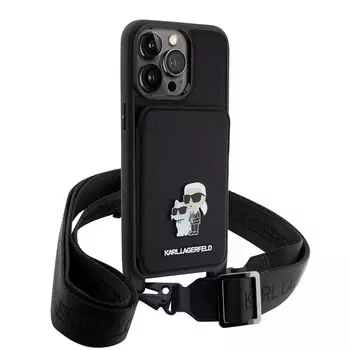 Чехол Karl Lagerfeld Saffiano Crossbody & Choupette Cardslot для iPhone 15 Pro, черный