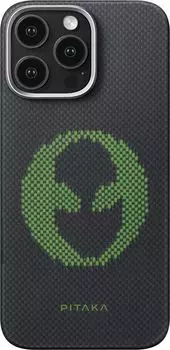 Чехол Pitaka Aries Tactile Woven Case Alien MagSafe для iPhone 16 Pro, кевлар, черный+зеленый
