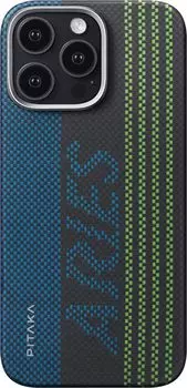 Чехол Pitaka Aries Tactile Woven Case MagSafe для iPhone 16 Pro Max, кевлар, черный+синий