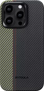 Чехол Pitaka Fusion Weaving MagEZ Case 4 для iPhone 15 Pro Max, кевлар, черный/зеленый