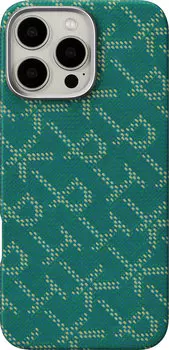 Чехол Pitaka Monogram PTK для iPhone 16 Pro, кевлар, зелено-золотой