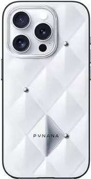 Чехол PYNANA Metal Diamond Series для iPhone 16 Pro, белый