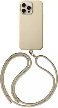 Чехол Uniq Coehl Muse Leatherette MagSafe с ремешком для iPhone 16 Pro Max, светло-бежевый