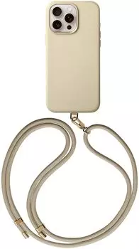 Чехол Uniq Coehl Muse Leatherette MagSafe с ремешком для iPhone 16 Pro, светло-бежевый