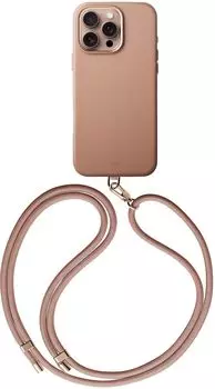 Чехол Uniq Coehl Muse Leatherette MagSafe с ремешком для iPhone 16 Pro, темно-бежевый