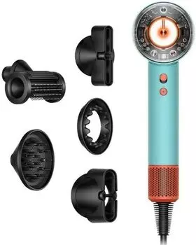 Фен Dyson Supersonic HD16, 5 насадок, голубой+оранжевый