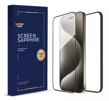 Сапфировая защита для экрана iPhone 15 Pro, прозрачный, с черной рамкой