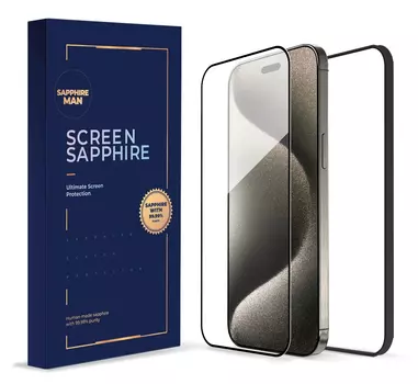 Сапфировая защита для экрана iPhone 15 Pro Max, прозрачный, с черной рамкой