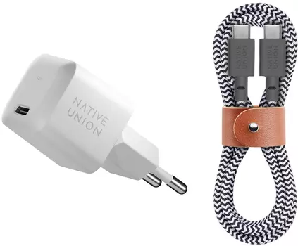 Сетевое зарядное устройство Native Union Fast GaN Charger, PD, 30 Вт, кабель 2xUSB-C, белый