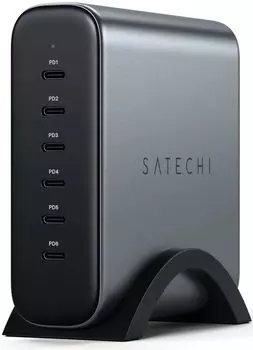 Сетевое зарядное устройство Satechi 6 USB-C, PD GaN Charger, 200 Вт, серый