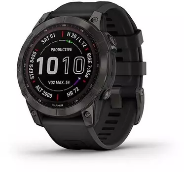 Умные часы Garmin Fenix 7 Sapphire Solar, титановый серый DLC с черным ремешком