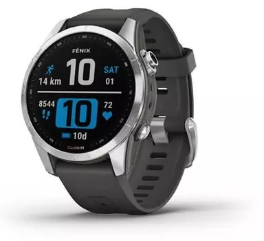 Умные часы Garmin Fenix 7S, серебристый с графитовым силиконовым ремешком