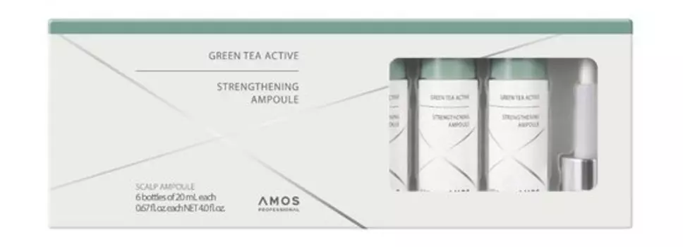 6 укрепляющих ампул против выпадения волос с зеленым чаем Amos Professional Green Tea Active Strengthening Scalp Ampoule