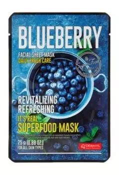 Антиоксидантная тканевая маска для лица с экстрактом голубики Dermal Blueberry It's Real Superfood Mask