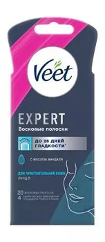 Набор из 20 полосок для депиляции с маслом миндаля Veet Expert Восковые полоски Для чувствительной кожи Лицо