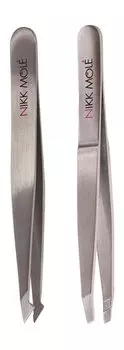 Набор из двух пинцетов для бровей Nikk Mole Silver Tweezers Set