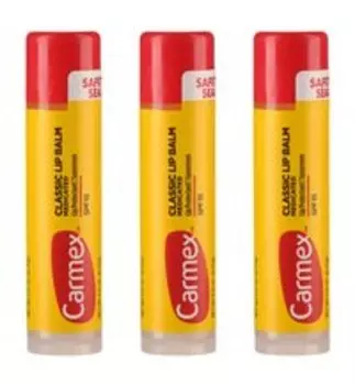 Набор из трех классических бальзамов для губ в стиках Carmex Medicated Classic Lip Balm Stick SPF 15 Pack