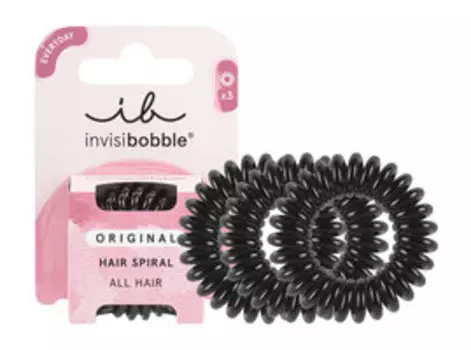 Набор из трех резинок-браслетов для волос в картонной упаковке Invisibobble Original Hair Spiral True Black