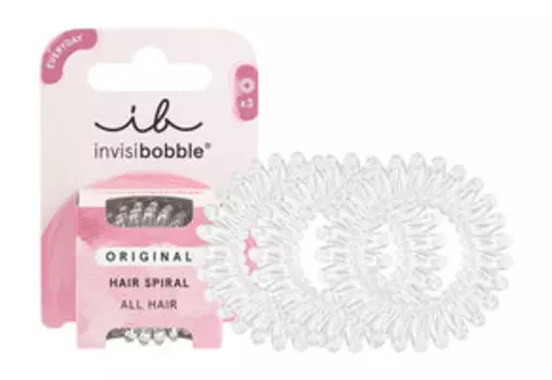 Набор из трех резинок-браслетов для волос в картонной упаковке Invisibobble Original Hair Spiral Crystal Clear