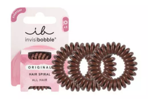 Набор из трех резинок-браслетов для волос в картонной упаковке Invisibobble Original Hair Spiral Pretzel Brown