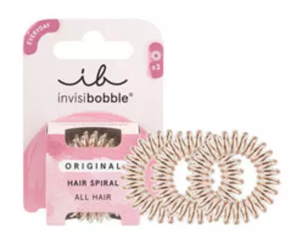 Набор из трех резинок-браслетов для волос в картонной упаковке Invisibobble Original Hair Spiral Bronze Me Pretty