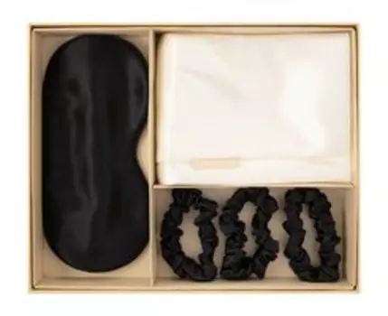 Подарочный набор из натурального шелка: наволочка, маска, резинки Ayris Silk Подарочный набор Глубокий чёрный