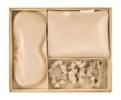 Подарочный набор из натурального шелка: наволочка, маска, резинки Ayris Silk Подарочный набор Классический бежевый