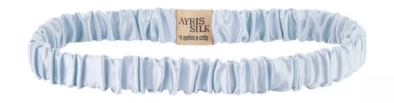 Повязка на голову из натурального шёлка Ayris Silk Шелковая повязка Узкая Серебристо-голубой