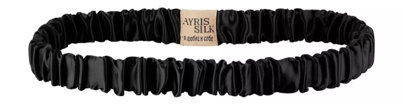 Повязка на голову из натурального шёлка Ayris Silk Шелковая повязка Узкая Глубокий чёрный