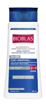 Шампунь от перхоти и против выпадения волос с цинком и ментолом Bioblas Zinc+Menthol Shampoo For Hair Loss + Anti-Dandruff